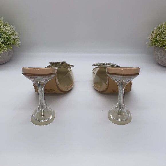 ✨ Stunning Diamond Perspex Heel Mule Nude Patent Clear Lucite Pumps✨ - Picture 9 of 12